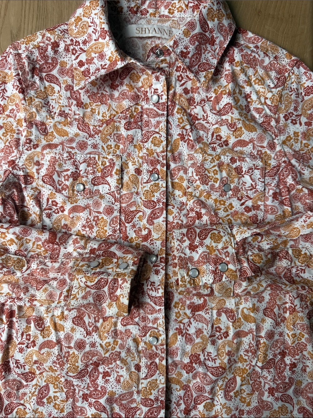 Shyanne Girls Rust and Mustard Paisley Snap Button-Up Western Shirt - Picture 3 of 5